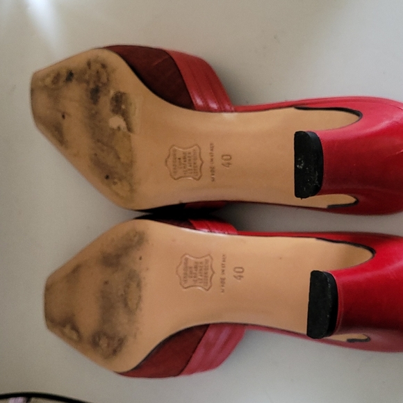 Red Silk & Leather Markio Italy heels - Picture 7 of 7